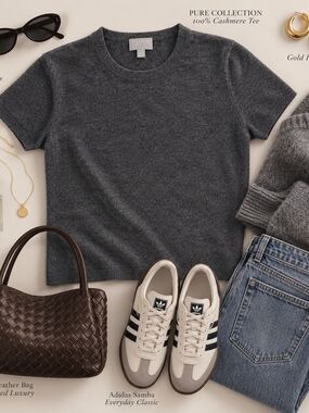 Pure Collection Women's Charcoal Cashmere Tee